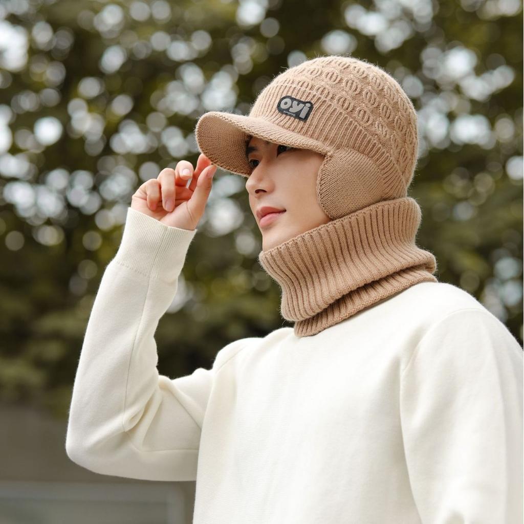 Men's Autumn and Winter Baseball Cap Warm Ear Protection Hat Knitted Wool Hat Travel Cold Hat Outdoor Baseball Cap Anti-cold Thick
