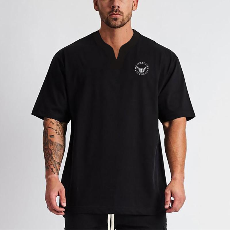 

Oversized Breathable Loose Short Sleeved Shirts Summer Running Sports Cotton Gym Bodybuilding Tops Mens Casual Hip Hop T-shirts M чёрный