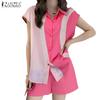 ZANZEA Women Print Shirt and Shorts Summer Two Piece Suit Sets