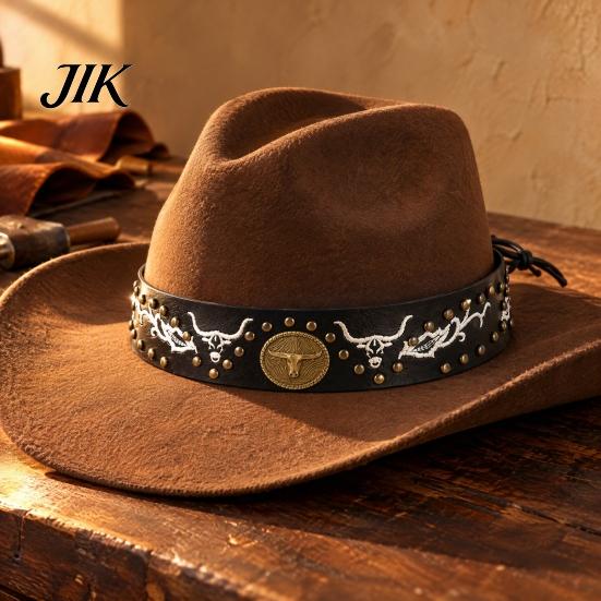 Boho Hat Accessories Ethnic Style Cowboy Band, Durable PU Leather Embroidered Embroidery Strap Strap, Adjustable Decorative Belt for Wide Brim