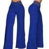Womens High-Waisted Wide-Leg Pants With Cutout Waistband Casual Office Trousers Stretchy Loose Fit