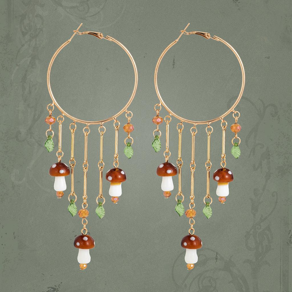 Accessories Mori Style Mushroom Leaf Earrings, Exaggerated Large Earrings, Cherry Pendant, Fringed Earrings.