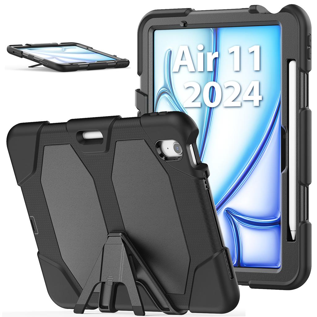 For iPad Air 11 (2025)/(2024) Case with Built-In Screen Protector Kickstand PC+Silicone Tablet Cover
