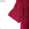 ZANZEA Women Elegant Hollow Lace Patchwork Casual Short Sleeve Dress