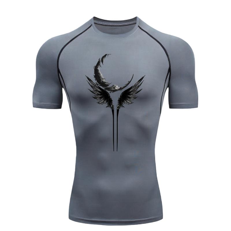 Wings and Moon Print  Men Sports T-shirt Training Fitness Compression Men s Training T-shirt Synthetic Men s T-shirt Pilates S