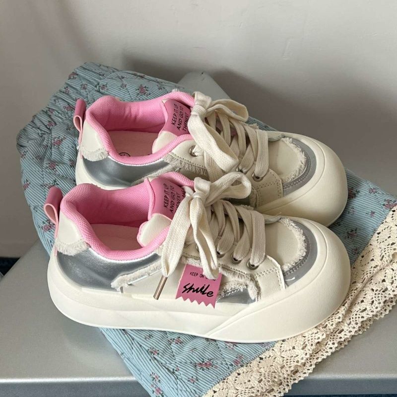 Thick Baseplate Shoes Women's New Spring Niche Versatile Height Increase Ugly Cute Big Head Bread Shoes Casual Little White Shoes