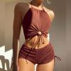 New high-waisted suspender straps split swimsuit women's summer flat angle sports beach bikini