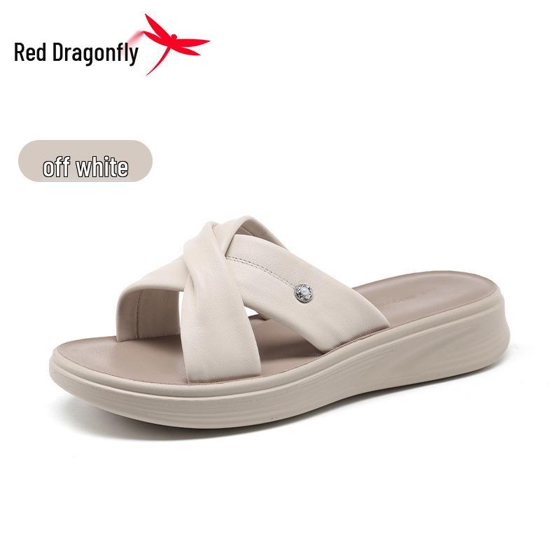 Red Dragonfly Women s Thick-Soled Height-Increasing Genuine Leather Flip-Flops Sandals 37