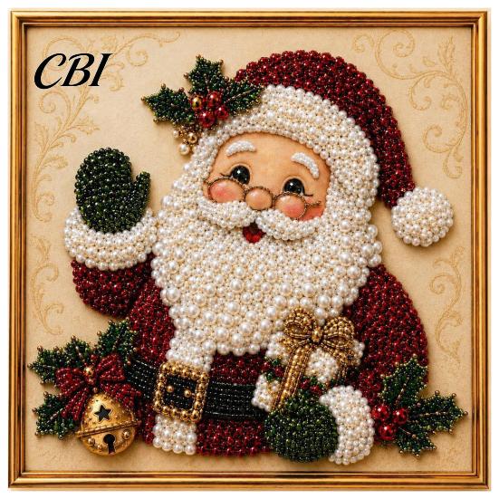 Holiday DIY Projects for Family Christmas Faux Pearl Painting Art Kit with Frame, Santa Stress Relief Crafting Activities Beads Craft Adults Beginner,