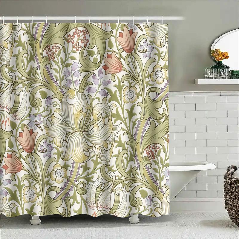 Vintage Floral Pattern Shower Curtain Waterproof Bathroom Decor For Home Bathrooms White/Green/Pink/Blue Set (180X180Cm)