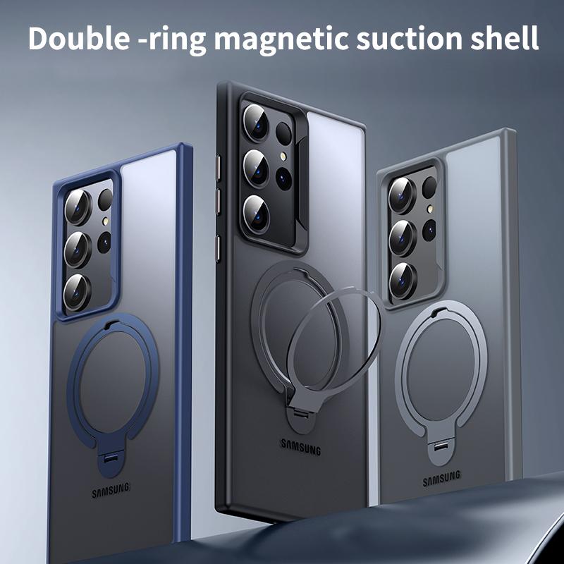 For Samsung Galaxy S23 Ultra Phone Case Dual Magnet Rings TPU+PC Phone Back Cover Compatible with MagSafe