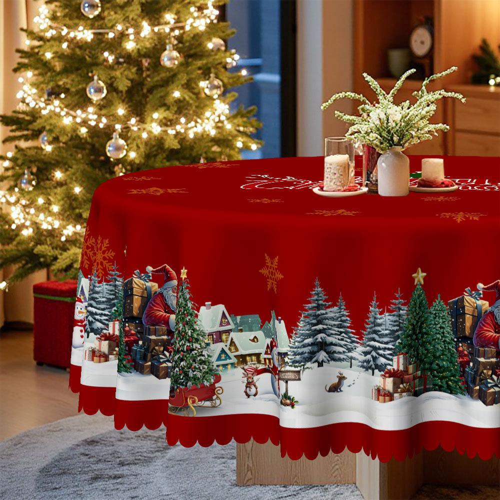 Christmas Rectangular Tablecloth, Waterproof And Oil-Proof, Ode To Joy Christmas Elements, Dining Table Coffee Table Holiday Decorative Cloth