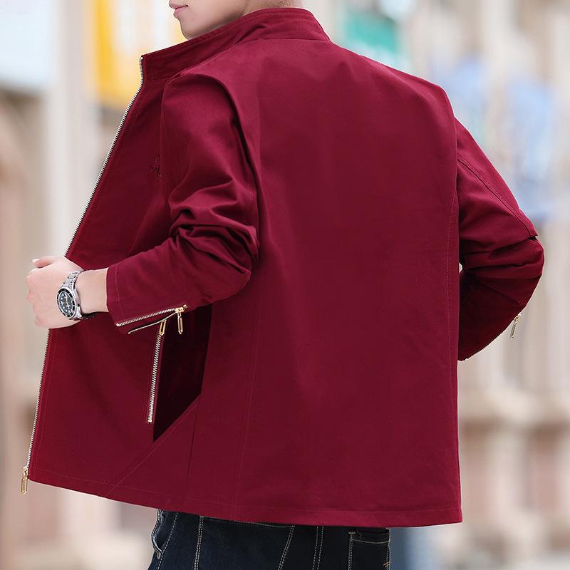 

Мужская куртка из чистого хлопка, стираная, повседневная, с воротником-стойкой, весна-осень, мужская, новая верхняя часть 4XL бордовый