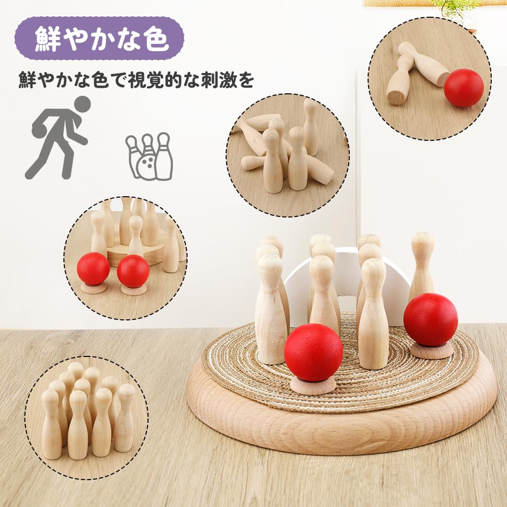 TUGO Bowling Holzspielzeug Lernspielzeug Holzspielzeug Bowling Set für Kinder Handtraining 10 Flaschen 2 Bowlingkugeln Indoor Outdoor Spielzeug Babygeschenk
