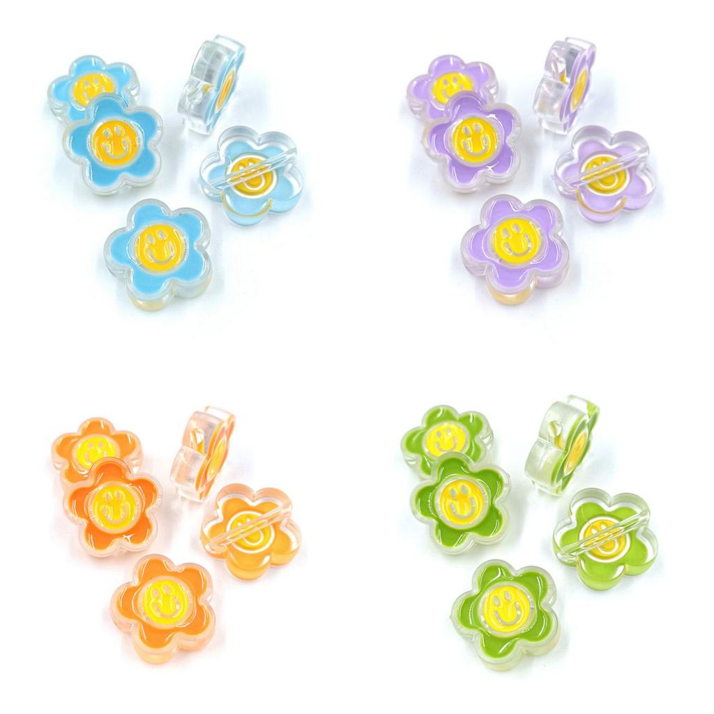 5 stücke Acryl Tropf Öl Transparent Smiley Blume Perlen Niedlichen Anhänger DIY Handwerk Keychain Schmuck Machen