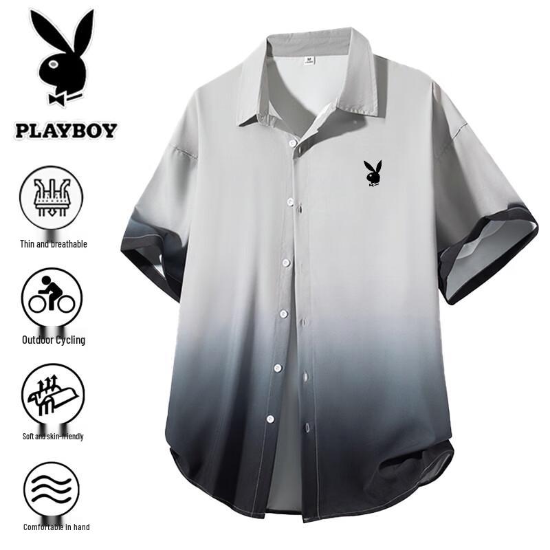 Playboy Men s Gradient Short Sleeve Casual Shirt 2XL
