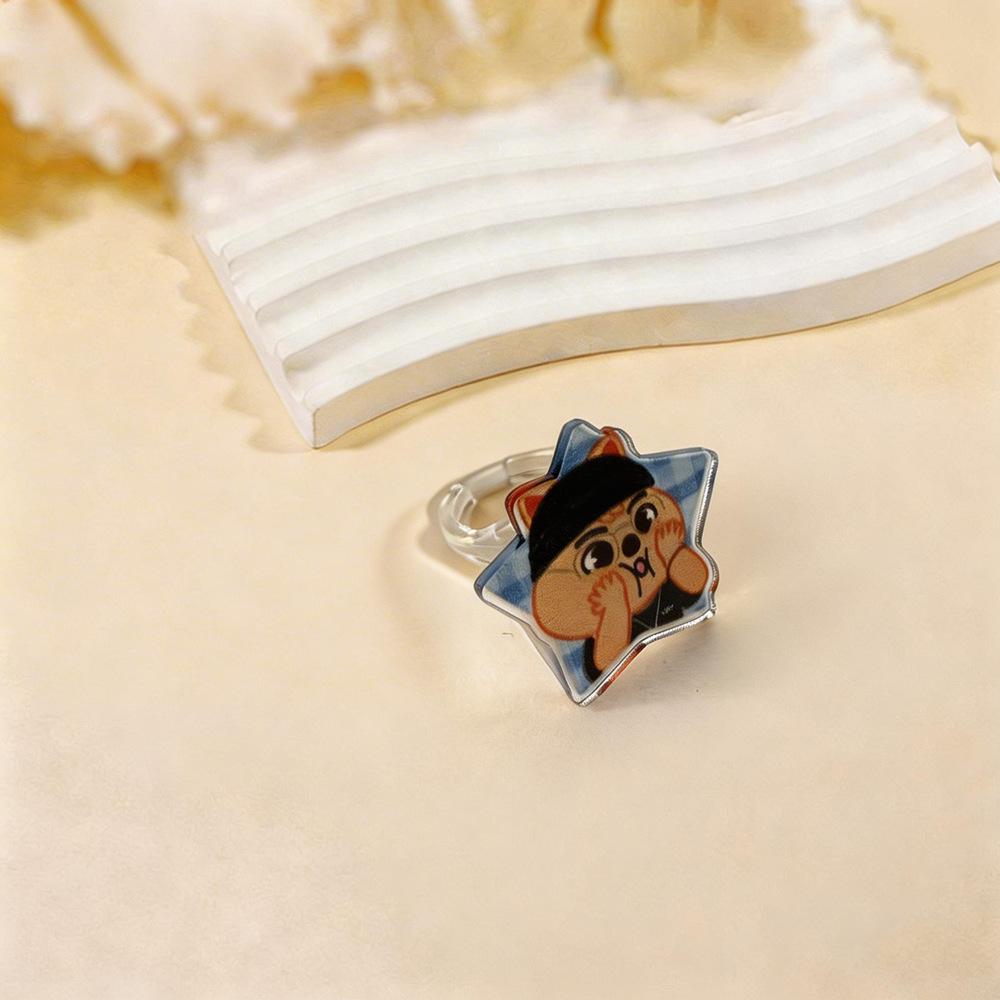 1 Anillo Acrílico de Miembro de Kpop Stray Kids Lindo Kawaii Chibi Cara de Anime Cabeza Grande, Merchandising SKZ Regalo para STAY