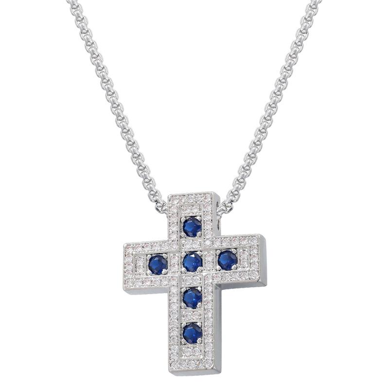 Light Luxury Copper With Colored Diamonds Cross Necklace Personalized Hip Hop Cross Pendant Collarbone Chain Vl390