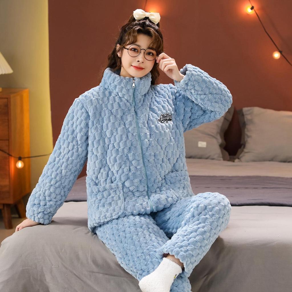 Women's Quilted Fleece-Lined Winter Pajama Set - Plus Size, Cute, Thick, Round Neck Homewear.
