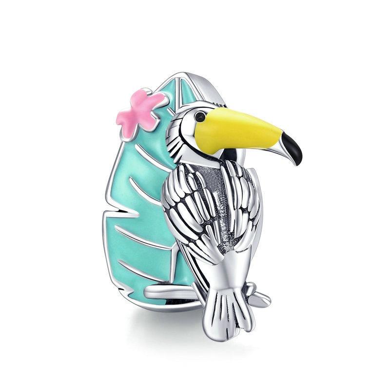 Colorful Oil Droplet Bird DIY Charms Bracelet Bead Set Picture European American Jewelry S925 Sterling Silver Pendant Accessory