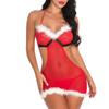 European & American Sexy Red Christmas Lingerie Lace Pajama Set - Deep V Stage Costume