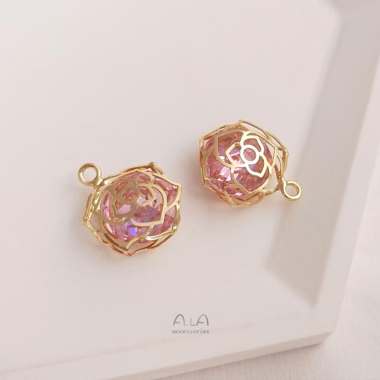 

Кулон-роза с покрытием из 14-каратного золота с крупными сверкающими циркониевыми подвесками для DIY ожерелья или серег