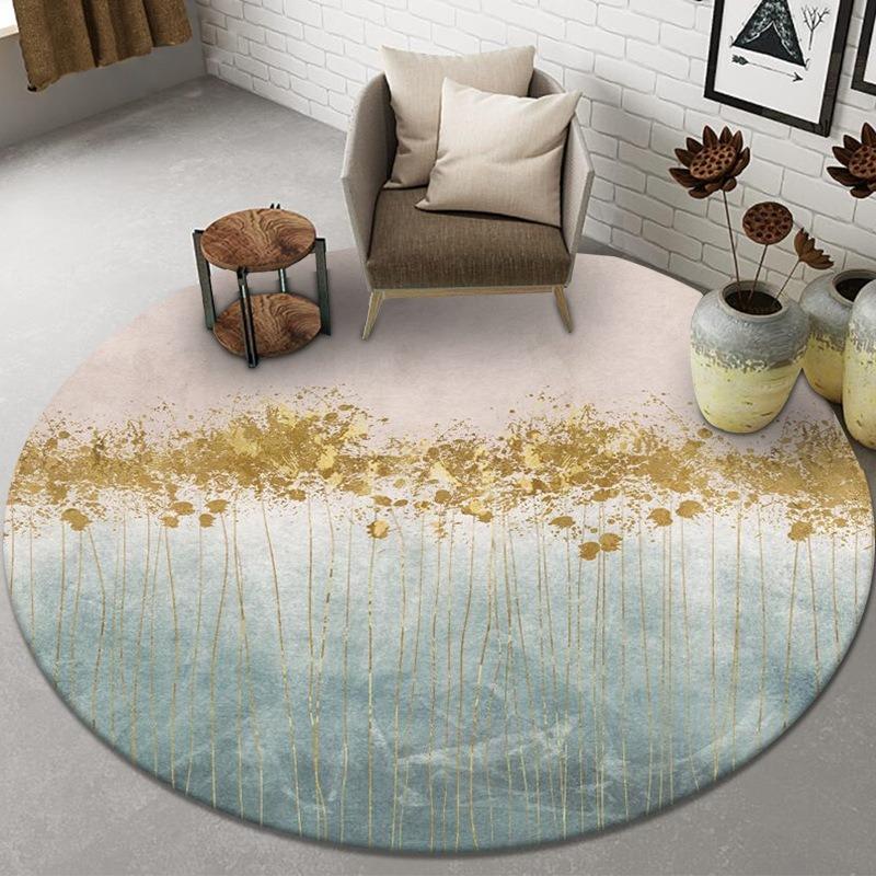 Abstract Style Round Rug for Hanging Chair Coffee Table Non-Slip Circle Carpet Accent Mat for Living Room Bedside Floor Decor