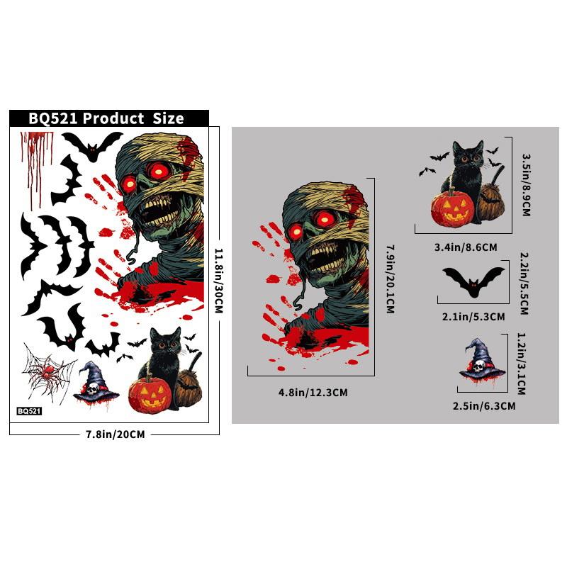 Halloween Decorations Horror Bat Ghost Static Stickers Creative Pumpkin Death Glass Stickers