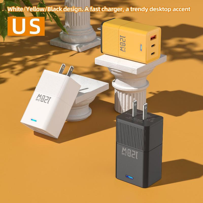 120W GaN Wall Charger Fast Charging Multi Port 2 PD 1 USB Adapter Portable for Travel Home Office Use