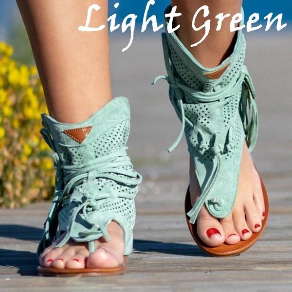 Women's Fashion Bohemian Sandals Flat Sandals Tassels Casual Summer Shoes Plus Size 35-43