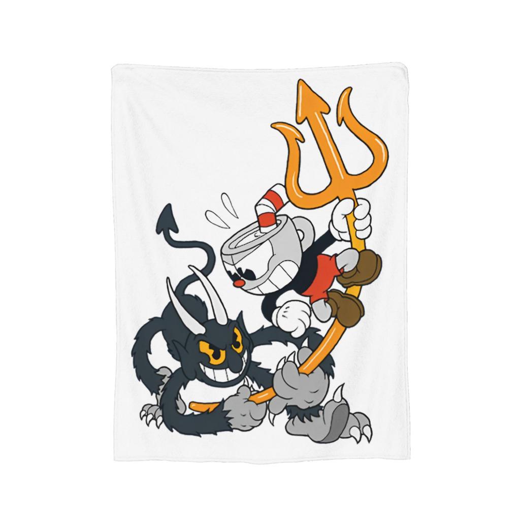 Cartoon Cuphead and Mugman Game Blanket Flannel Decoration   Multifunction Throw Blankets for Bedding Travel Bedspread