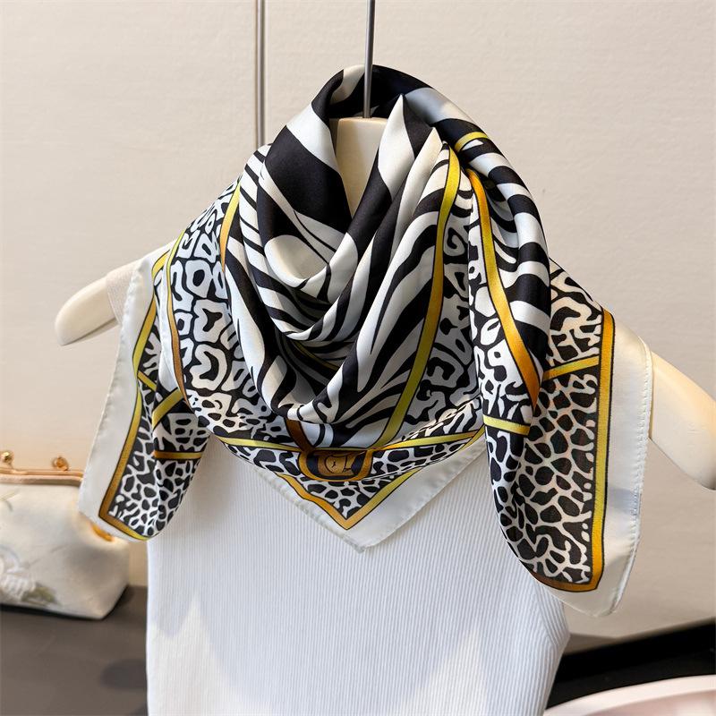 Retro striped imitation silk square scarf shawl versatile scarf high-end neck small square scarf headscarf silk scarf women
