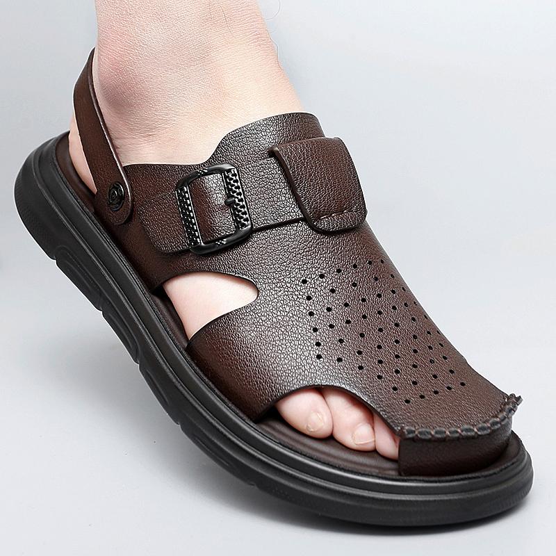 Fashion Men's sandals Classic retro business style Dress up party  Daily office Leisure Outdoor Breathable shoes Black Brown Beach