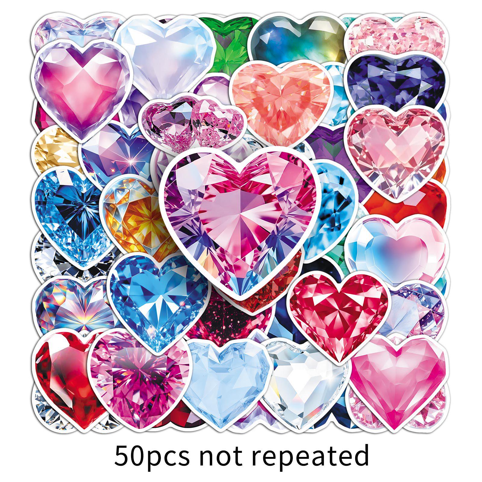 50 Pcs Colorful Heart Crystal Stickers - Creative Decorative for Notebooks, Earphones, and Water Cups