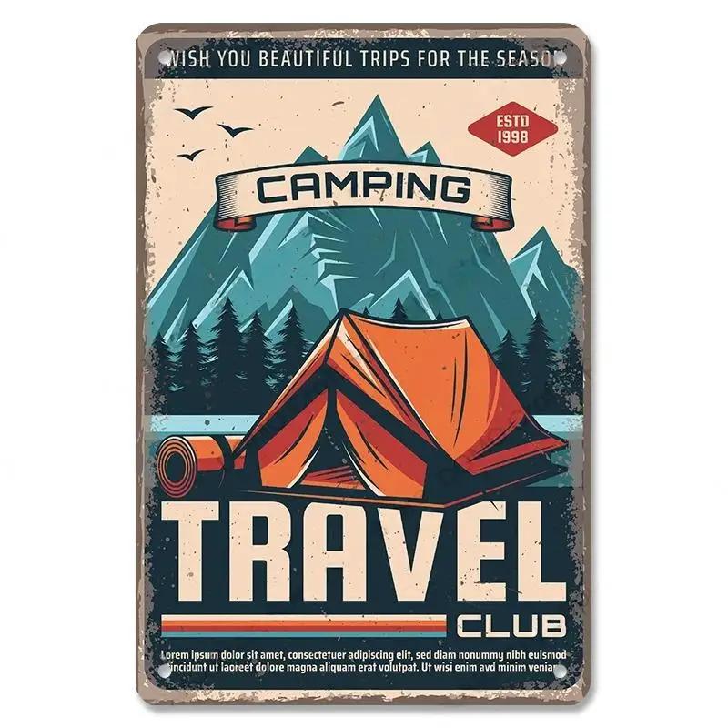 Camping  Adventure Plaques VintageMetal Tin Signs Plate Mountain Trip Campervan Tours Room Gym Sign Posters Wall Decor Travel