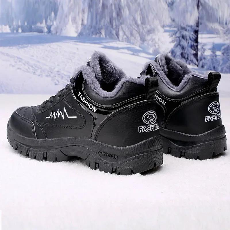 Winter Men's Snow Boots Men Work Shoes Plush Keep Warm Sneaker Man Outdoor Waterproof Ankle Snow Boots Casual Shoes Leather Boot