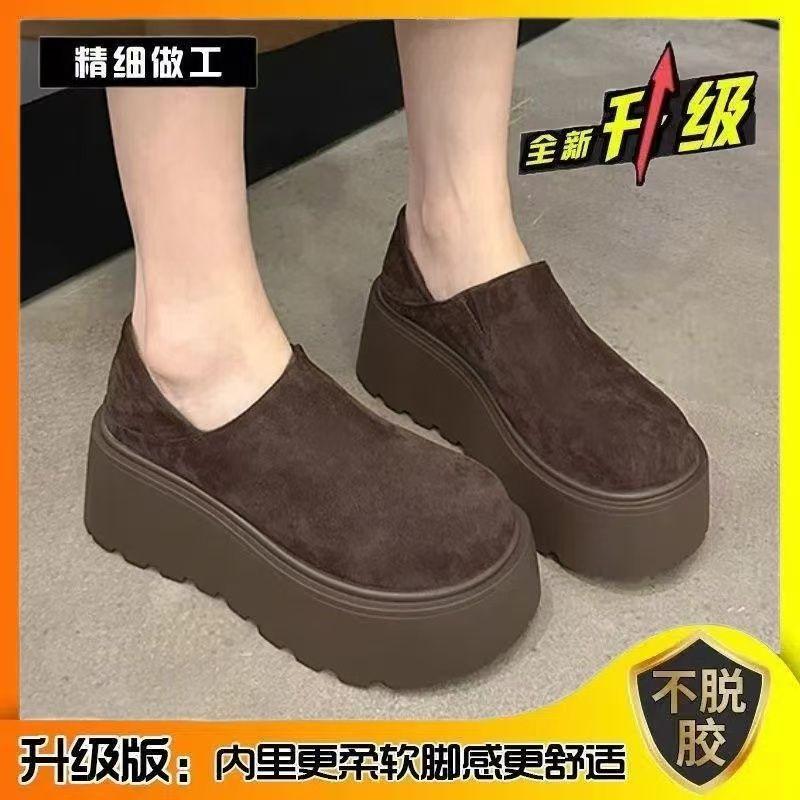 

British retro muffin loafers 2024 autumn and winter new fashion lazy one-pedal thick-soled heightening cotton shoes women 40