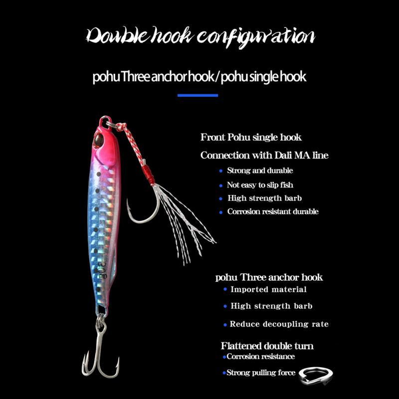Metal Double Hook Fishing Bait Long Throw 30g 40g Iron Plate Sub-bait Freshwater Sea Sequins Vib