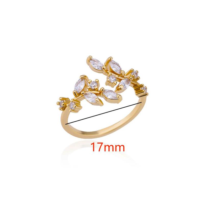 Zircon Leaves Open Rings For Women Gold Color Stainless Steel Leaf Ring Wedding Aesthetic Jewerly Gift