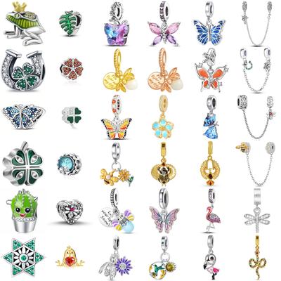 925 Silver Frog Leaves Flamingo Butterfly Pendant Charm for DIY Bracelet Fine Jewelry Fashion Accessories