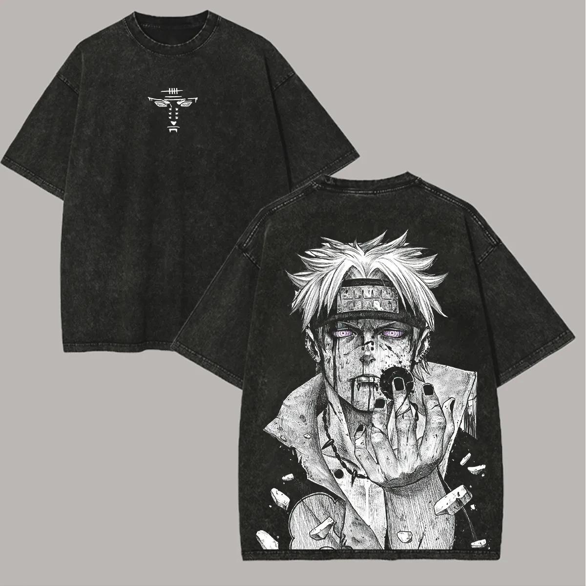 

Pain T Shirt Naruto Men Acid Wash Back Print Yahiko Anime Graphic Cotton Streetwear Rinnegan Vintage Bootleg Oversized Tee M