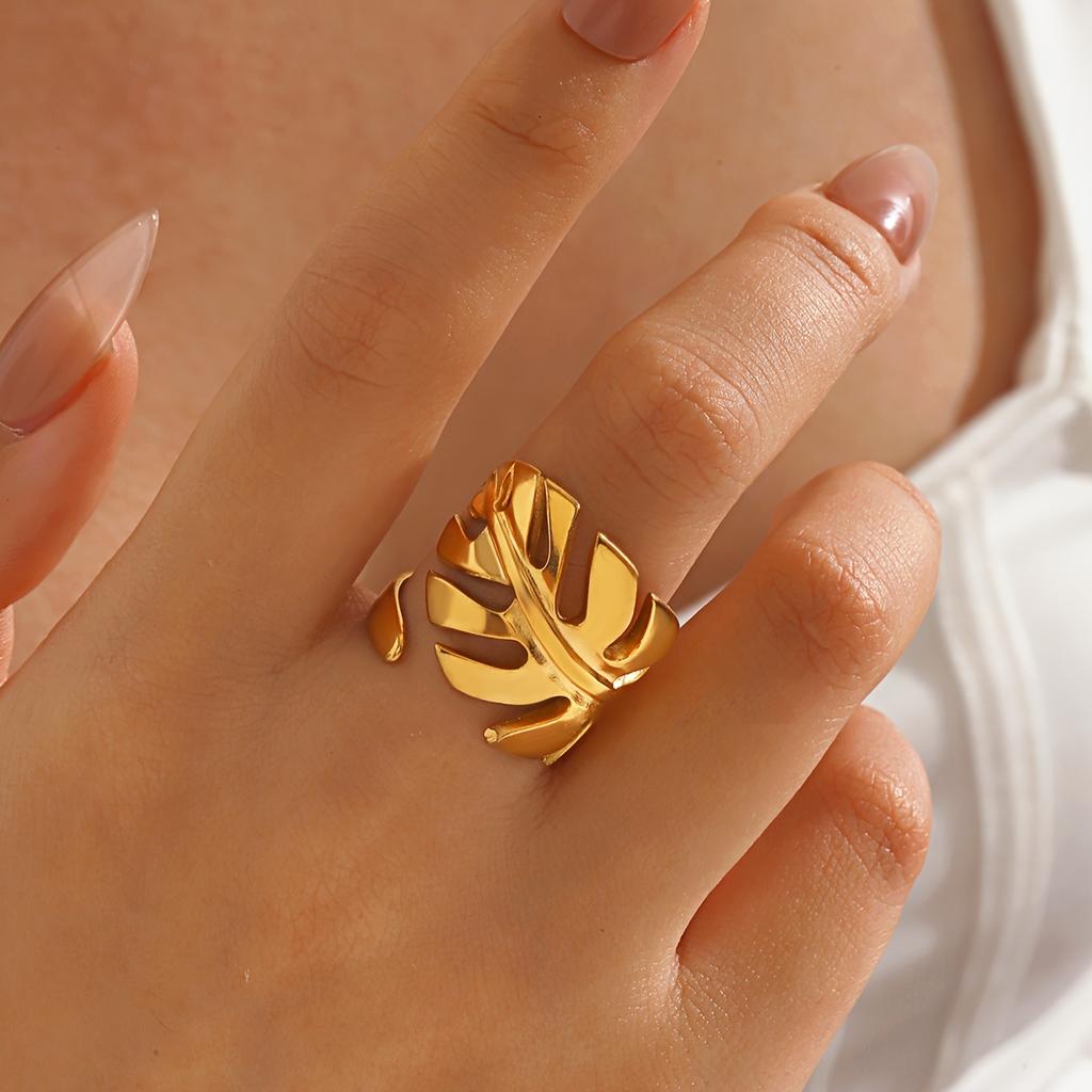 Elegante Edelstahl-Großblüten-Ringe für Damen, Goldfarbe, Sonne, Seestern, Offener Ring, Fingerschmuck, Hochzeit, Ihr Geschenk, Punk