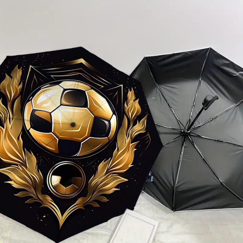 1PC Soccer Ball Gold Umbrella-8-Rib Reinforced, Automatic Open, Lightweight & Durable, Cute Fashion Accessory for Outdoor-Y0344