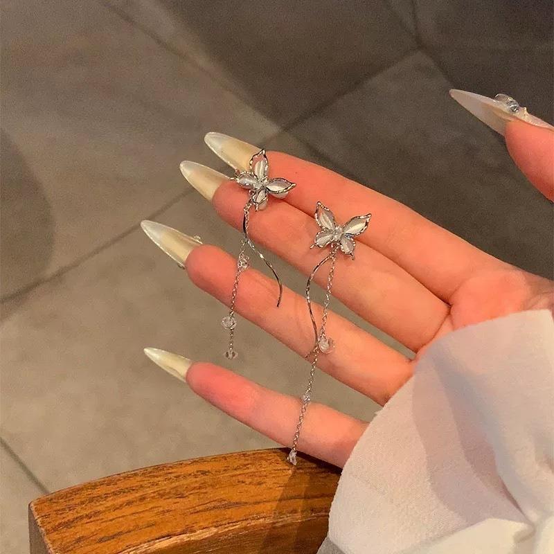 Luxury Niche Super Fairy Temperament Long Tassel Butterfly Earrings Women's Versatile High-end Zircon Earrings
