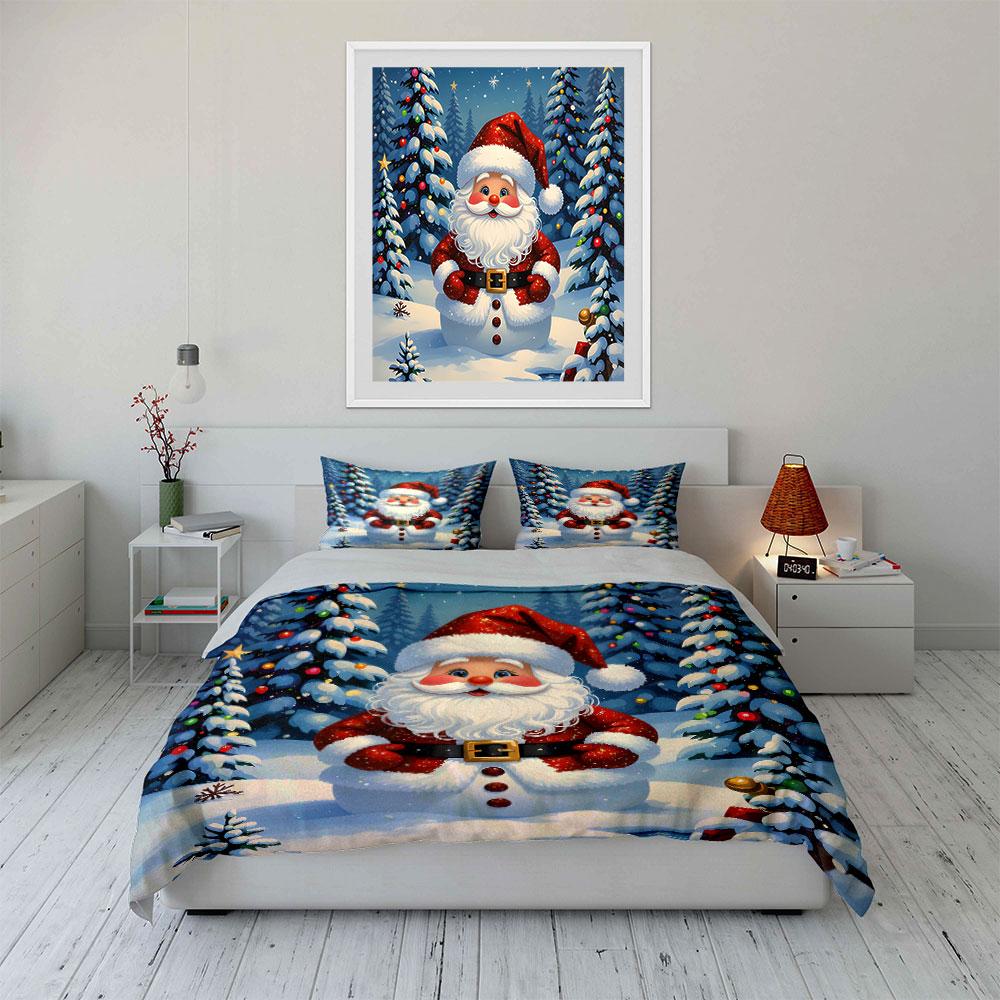 Santa Claus Christmas Snow Scene Bedding Duvet Cover Set Duvet Cover Pillowcases (1*Duvet Cover 2*Pillowcases, without duvet insert)