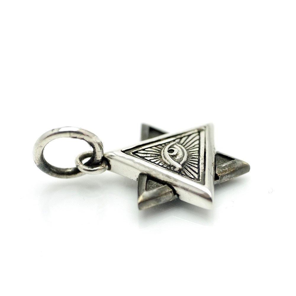 [Silver One] bi Sterling Silver 925 Freemason Eye of Providence Pendant Necklace for Men, Hexagram Star