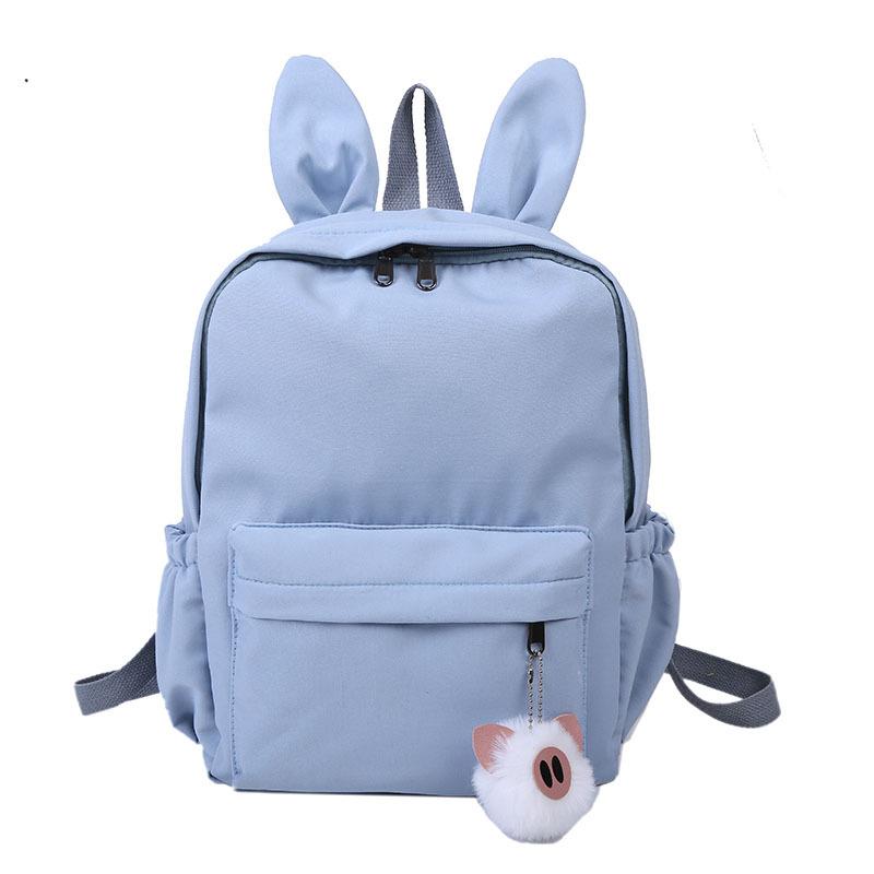New Nylon Solid Color Schoolbag for Men and Women Students Cute Rabbit Ears Cute Backpack