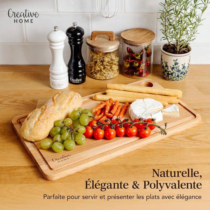 Planche à découper - CREHOM - 42x24,5cm - Bois de hêtre naturel - Double face - Rainure pour le jus