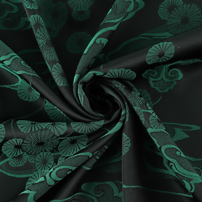 1m*1.5m Dark Green Color Brocade Floral Printed Jacquard Fabric Stretchy Satin Jacquard Fabric for Cheongsam Dress Clothing