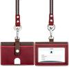 Boshiho ID Card Genuine Card Pass Neck Key Employee ID Name Badge for Men and School Holder, Leather, Horizontal, 3-Pack, Double-Sided, Case, Case,